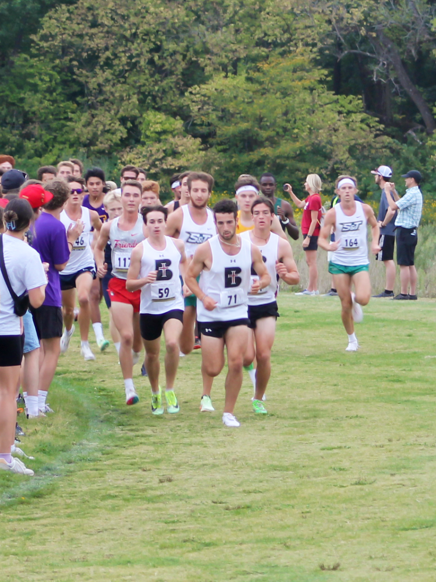 Joseph Accurso, David Mannella, and Gabe Friess lead the men’s race at the Columbia College Larry Young Invite. Photo by Rosanna McKeown. 