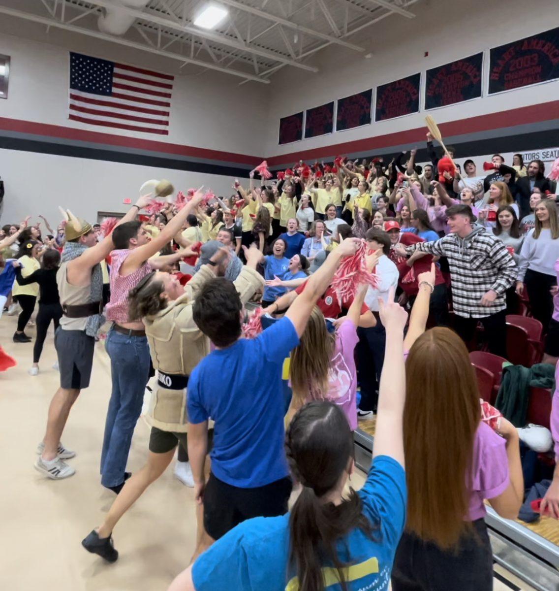 The students hyping each other up at the pep rally. -Photo taken by Leila Almanza.