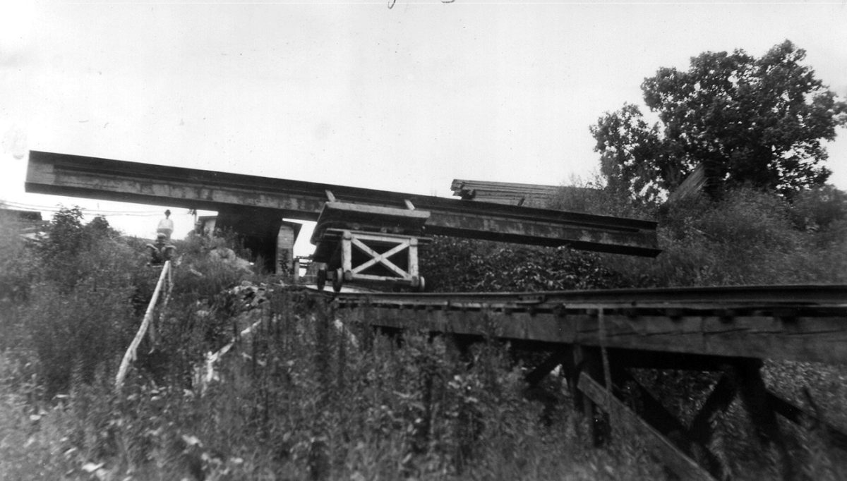 This railway went 45 degrees up the side of the bluff to the construction site.