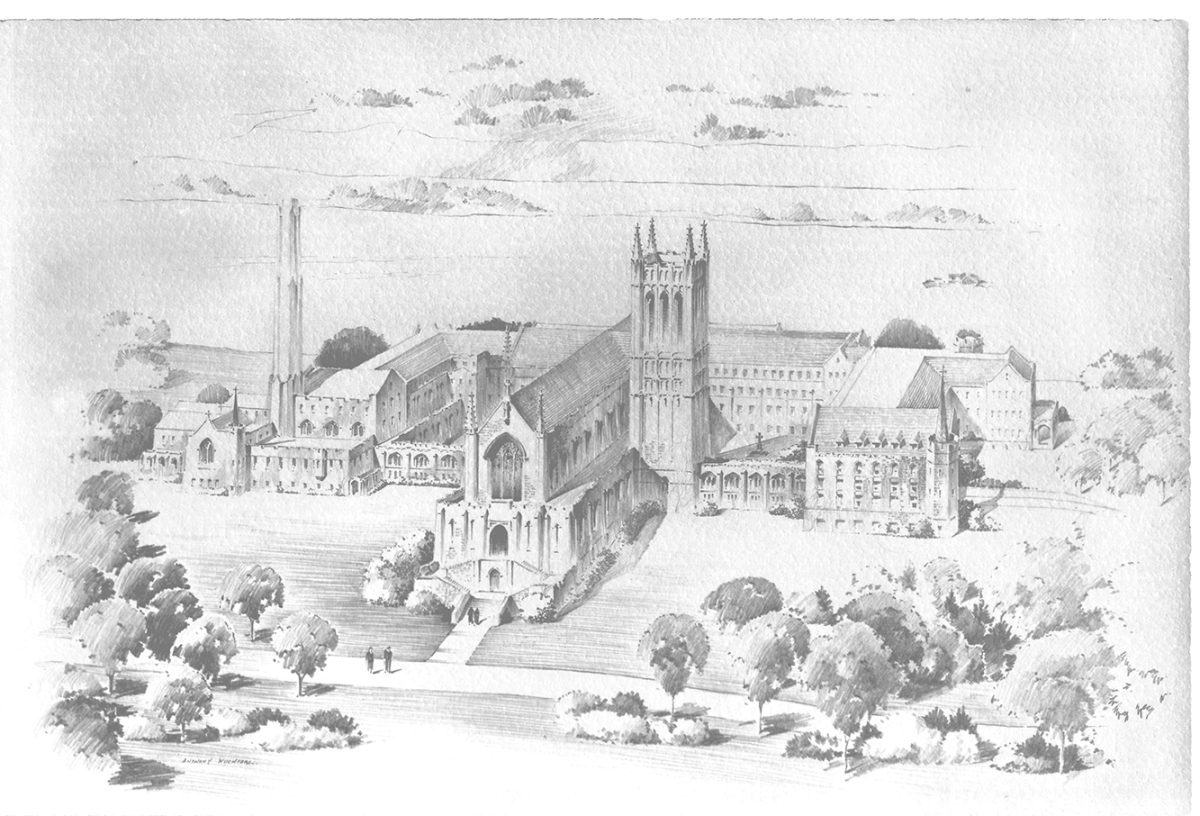 The original Benedictine Abbey design in Tutor Gothic style