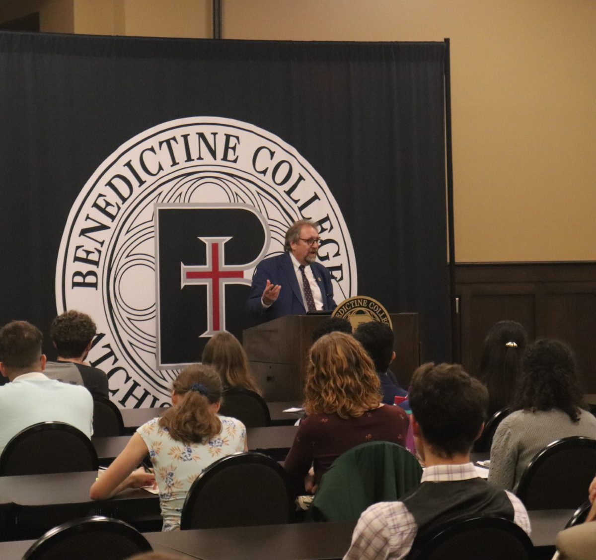 Dale Ahlquist gives his talk in the McAllister Board Room.