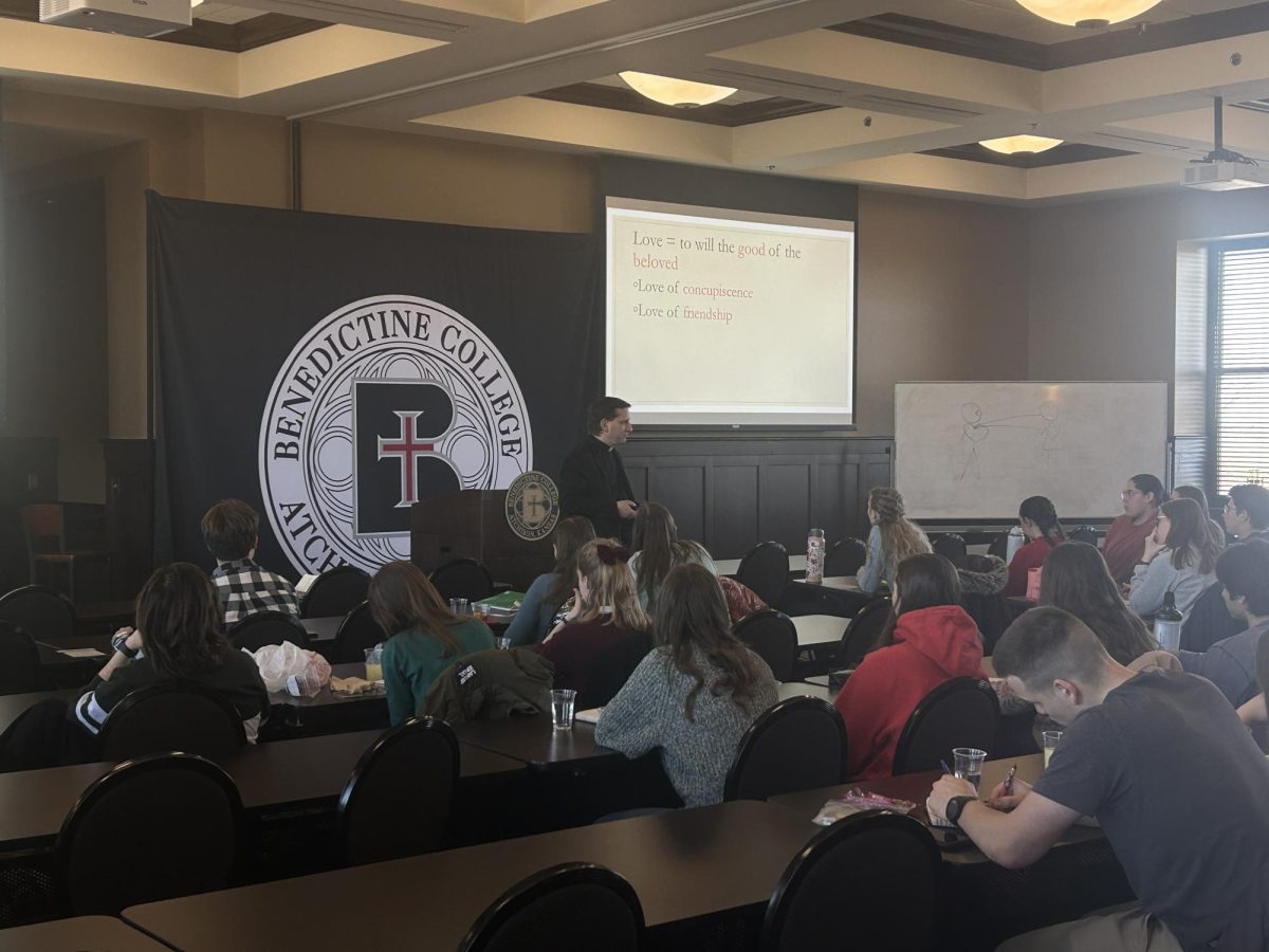 Participants gather for a Theology of the Body retreat in the O'Malley McCallister Auditorium.