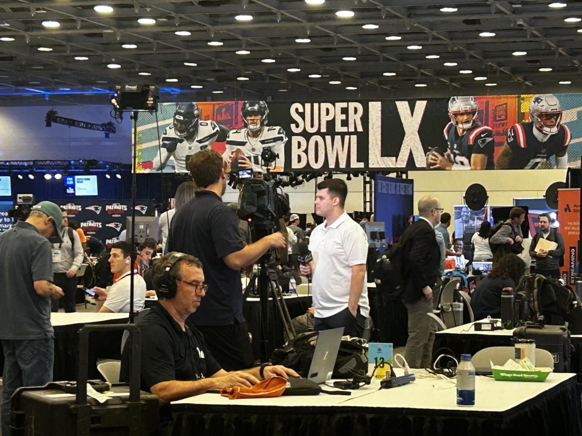 Media Row gears up for the big game.
