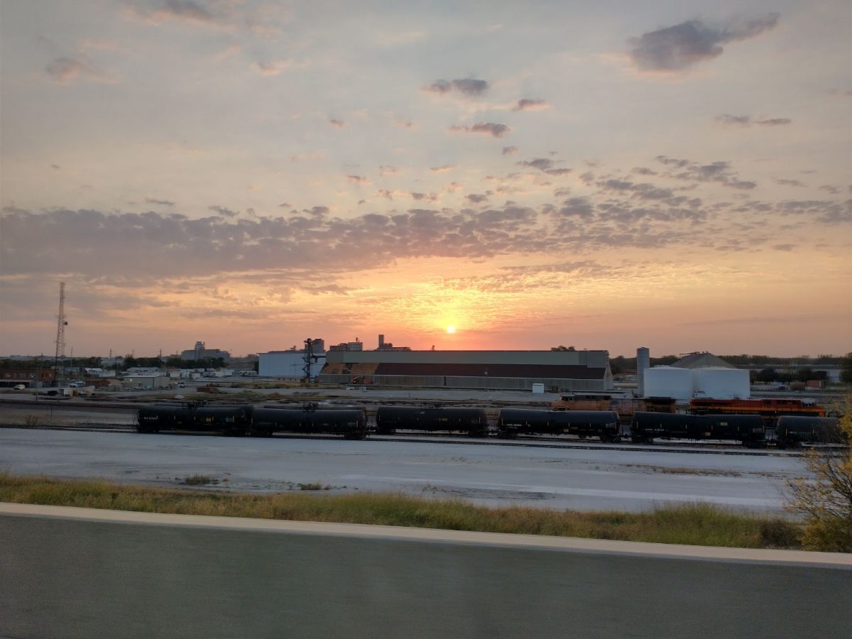 The sun rises over railroad tracks in St. Joseph, MO.