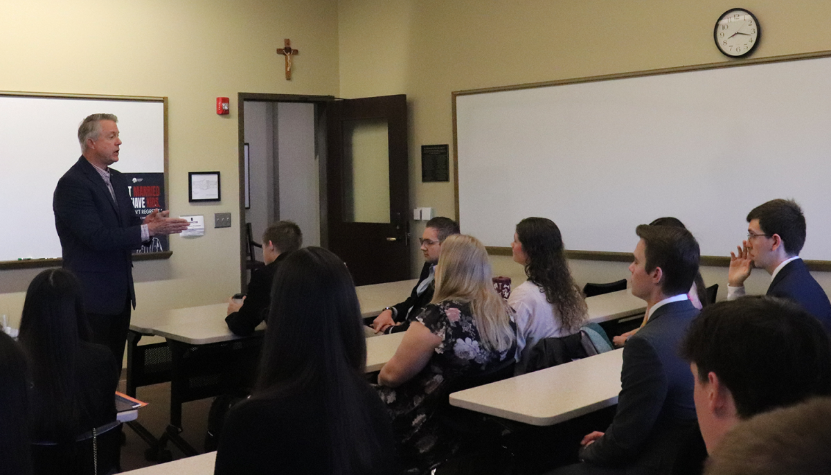 Senator Marshall speaks to a classroom of Benedictine students.