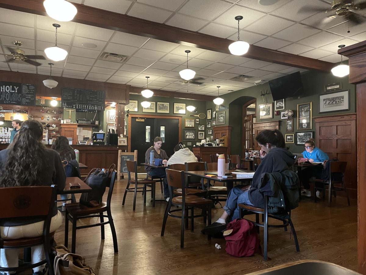 Students study in Holy Grounds in Haverty Center.